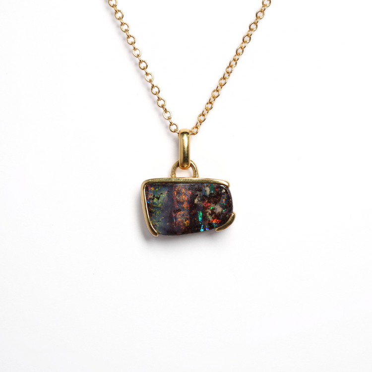 Boulder Opal Pendant with colours of brown, red and blue