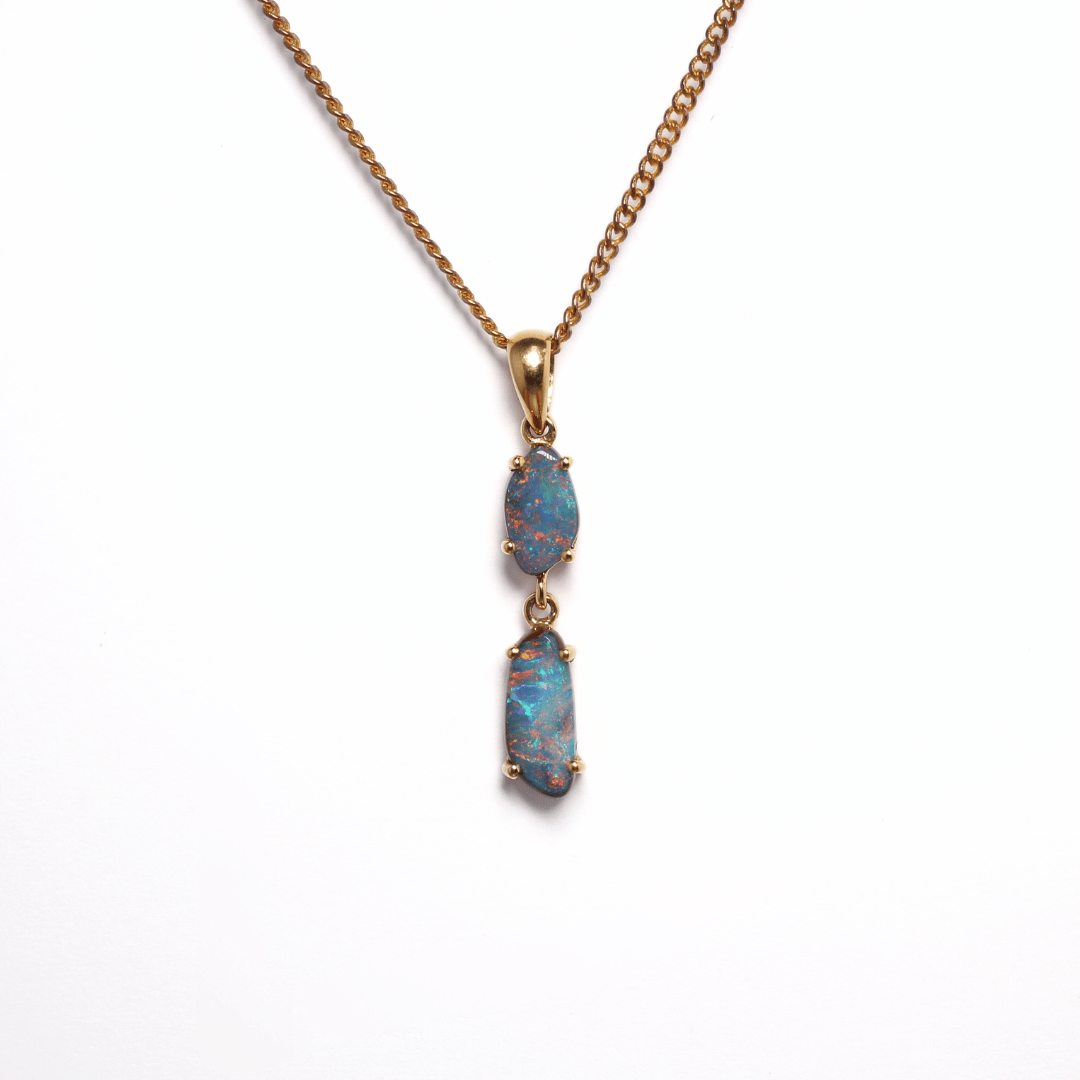 18K Yellow Gold Boulder Opal Two Stone Pendant