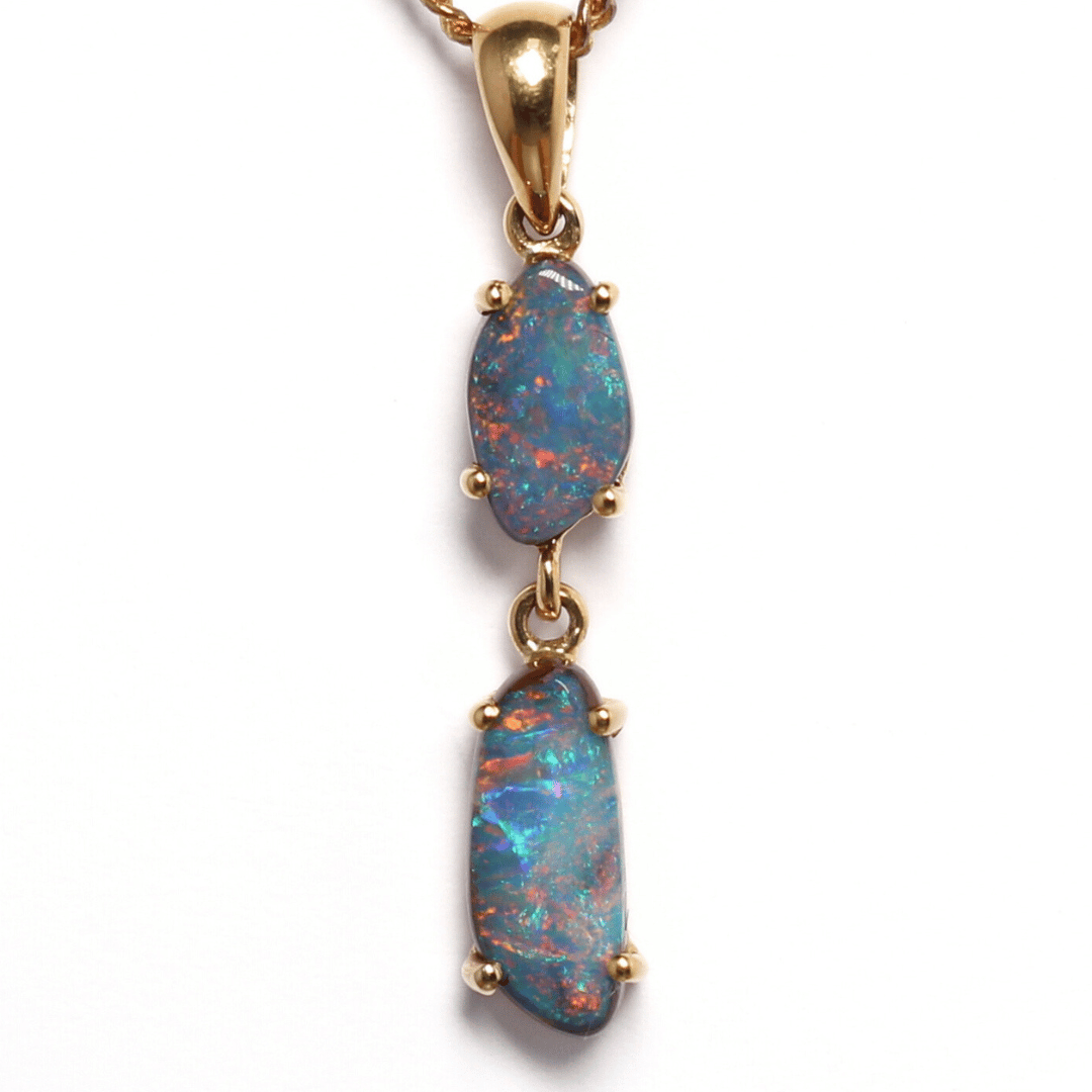 18K Yellow Gold Boulder Opal Two Stone Pendant