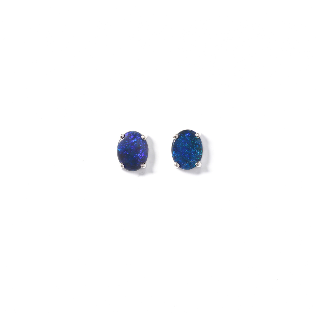 14K White Gold 2x Black Opal Earring 1.68CT