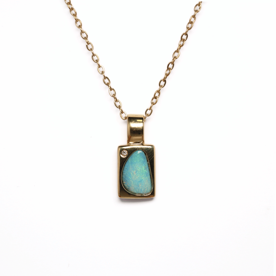 18K Yellow Gold Boulder Opal and Diamond Pendant