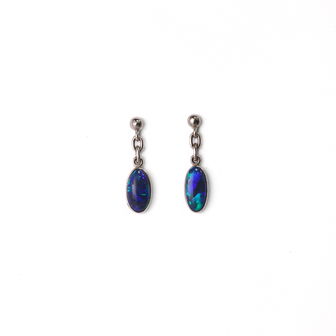 18K White Gold Black Opal Earrings 1.53CT