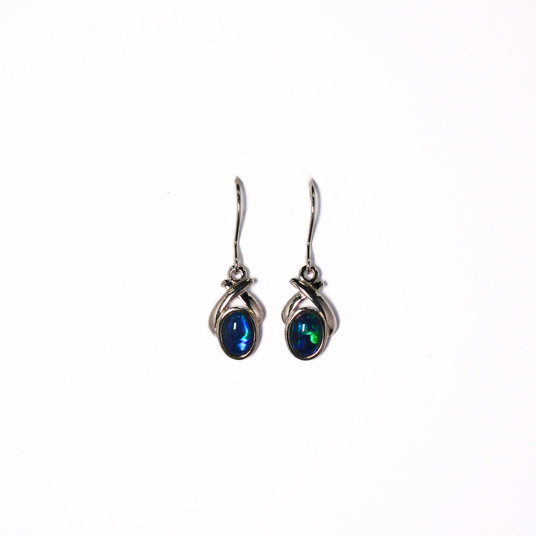 Sterling Silver Triplet Opal Hoop Earrings