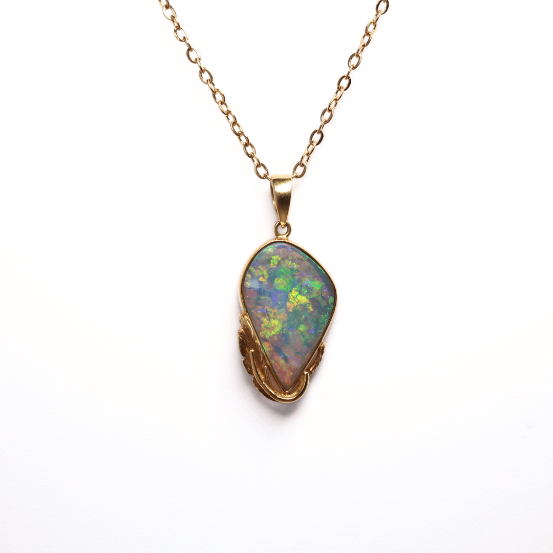 18K Yellow Gold Black Opal Pendant 3.05CT