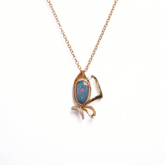 14K Yellow Gold Doublet Opal and Diamond Pendant