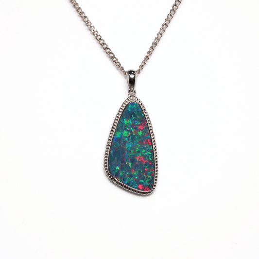 18K White Gold Doublet Opal Pendant 5.15CT