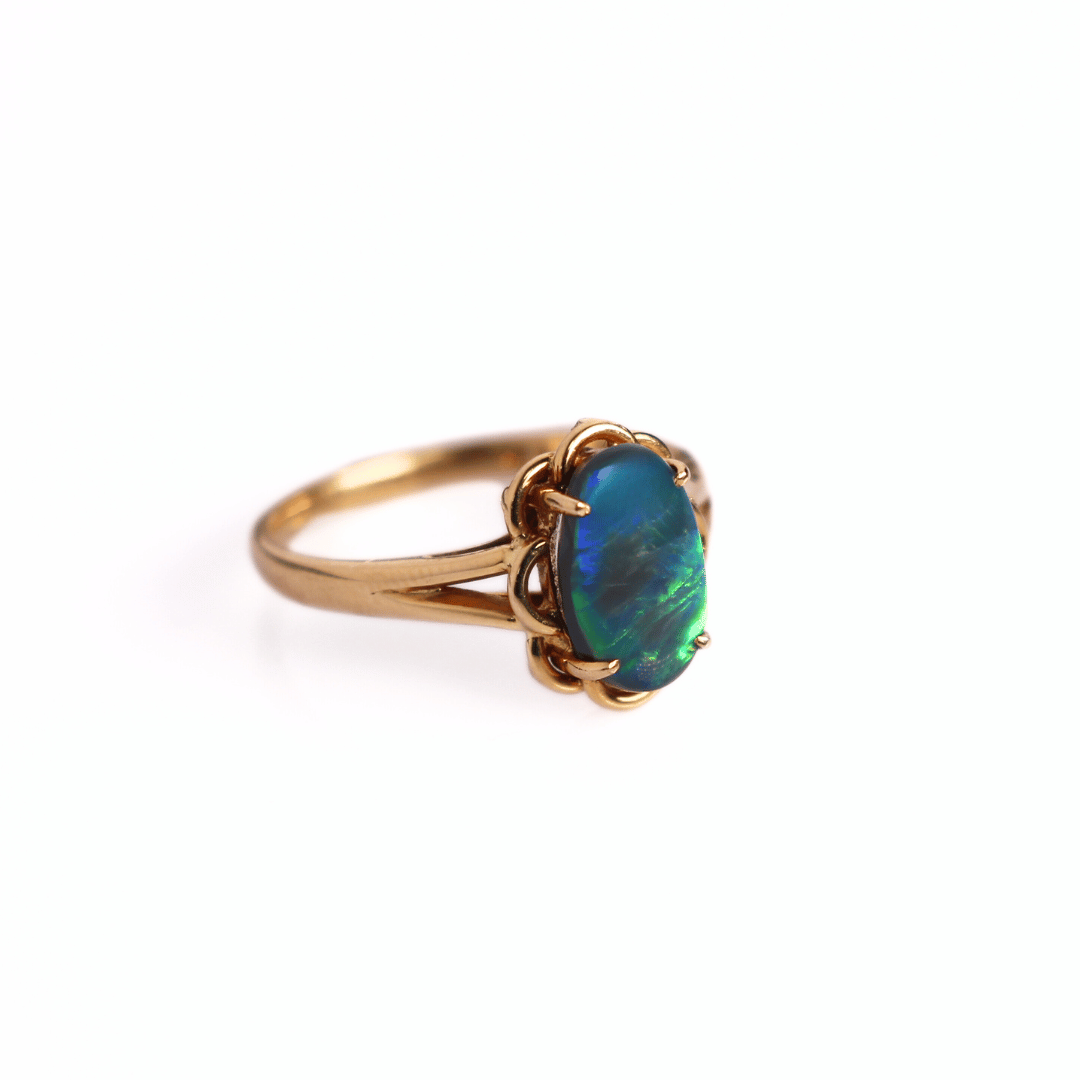 18K Yellow Black Opal Ring 1.74CT