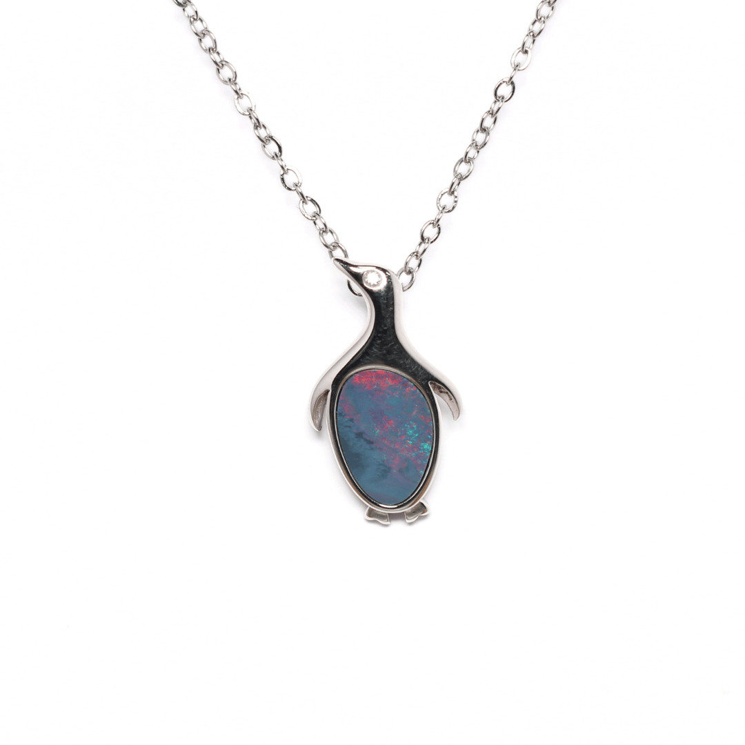 Sterling Silver Doublet Opal Penguin Pendant